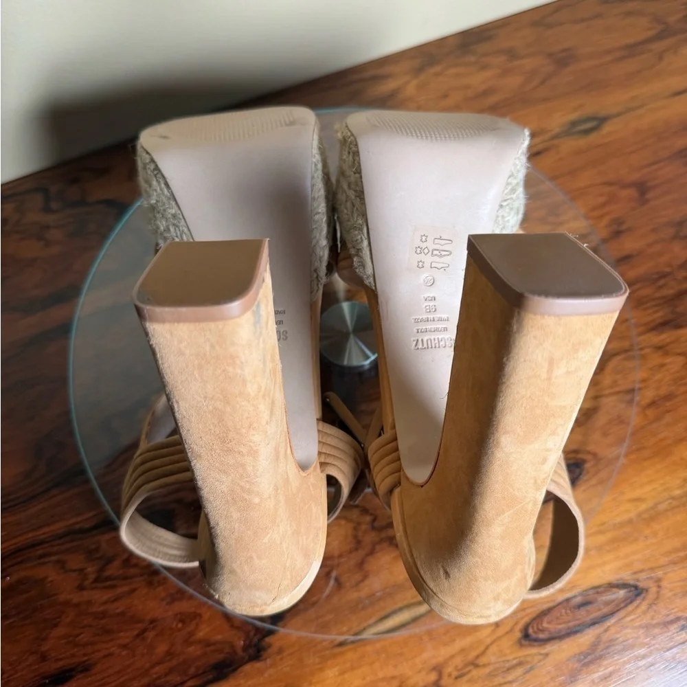 Schutz Blisse Platform Sandals - Nude Caramel - size 9